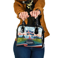 Iceland National Day Shoulder Handbag with Icelandic Flag Crest and Scenic Landscape Design
