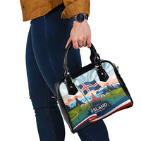 Iceland National Day Shoulder Handbag with Icelandic Flag Crest and Scenic Landscape Design