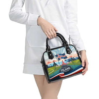 Iceland National Day Shoulder Handbag with Icelandic Flag Crest and Scenic Landscape Design