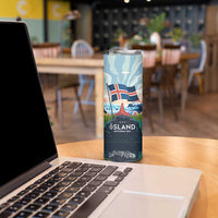 Iceland National Day Skinny Tumbler with Icelandic Flag Crest and Scenic Landscape Design