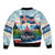 Iceland National Day Sleeve Zip Bomber Jacket with Icelandic Flag Crest and Scenic Landscape Design