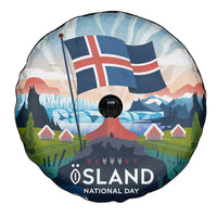 Iceland National Day Spare Tire Cover with Icelandic Flag Crest and Scenic Landscape Design