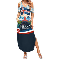 Iceland National Day Summer Maxi Dress with Icelandic Flag Crest and Scenic Landscape Design