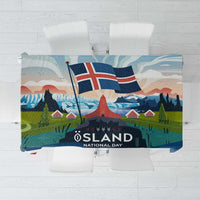 Iceland National Day Tablecloth with Icelandic Flag Crest and Scenic Landscape Design