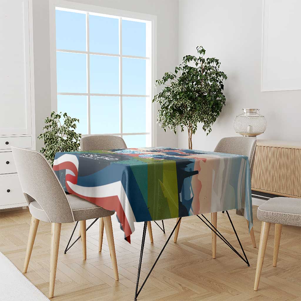 Iceland National Day Tablecloth with Icelandic Flag Crest and Scenic Landscape Design