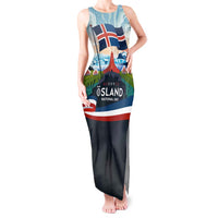 Iceland National Day Tank Maxi Dress with Icelandic Flag Crest and Scenic Landscape Design