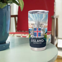 Iceland National Day Tumbler Cup with Icelandic Flag Crest and Scenic Landscape Design