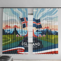 Iceland National Day Window Curtain with Icelandic Flag Crest and Scenic Landscape Design