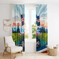 Iceland National Day Window Curtain with Icelandic Flag Crest and Scenic Landscape Design
