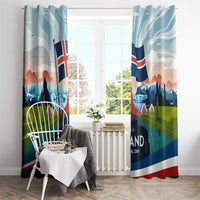 Iceland National Day Window Curtain with Icelandic Flag Crest and Scenic Landscape Design