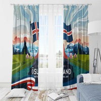 Iceland National Day Window Curtain with Icelandic Flag Crest and Scenic Landscape Design