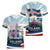 Iceland National Day Women V-Neck T-Shirt with Icelandic Flag Crest and Scenic Landscape Design