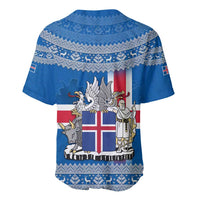 Iceland Flag Baseball Jersey with Icelandic Crest and Traditional Nordic Knit Pattern Design