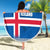 Iceland Flag Beach Blanket with Icelandic Crest and Traditional Nordic Knit Pattern Design
