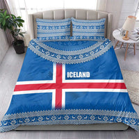 Iceland Flag Bedding Set with Icelandic Crest and Traditional Nordic Knit Pattern Design