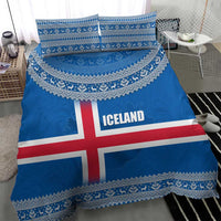 Iceland Flag Bedding Set with Icelandic Crest and Traditional Nordic Knit Pattern Design