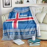 Iceland Flag Blanket with Icelandic Crest and Traditional Nordic Knit Pattern Design