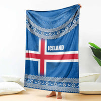 Iceland Flag Blanket with Icelandic Crest and Traditional Nordic Knit Pattern Design