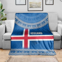 Iceland Flag Blanket with Icelandic Crest and Traditional Nordic Knit Pattern Design