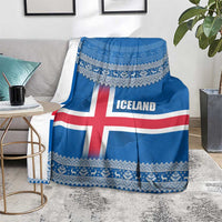 Iceland Flag Blanket with Icelandic Crest and Traditional Nordic Knit Pattern Design