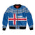 Iceland Flag Bomber Jacket with Icelandic Crest and Traditional Nordic Knit Pattern Design