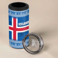 Iceland Flag 4 in 1 Can Cooler Tumbler with Icelandic Crest and Traditional Nordic Knit Pattern Design