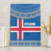 Iceland Flag Canvas Wall Art with Icelandic Crest and Traditional Nordic Knit Pattern Design