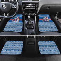 Iceland Flag Car Mats with Icelandic Crest and Traditional Nordic Knit Pattern Design