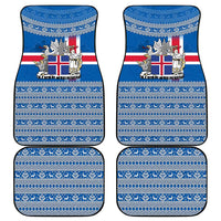Iceland Flag Car Mats with Icelandic Crest and Traditional Nordic Knit Pattern Design