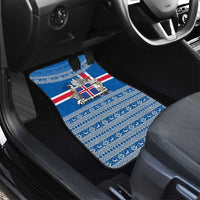 Iceland Flag Car Mats with Icelandic Crest and Traditional Nordic Knit Pattern Design