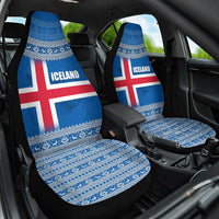 Iceland Flag Car Seat Cover with Icelandic Crest and Traditional Nordic Knit Pattern Design
