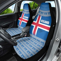 Iceland Flag Car Seat Cover with Icelandic Crest and Traditional Nordic Knit Pattern Design