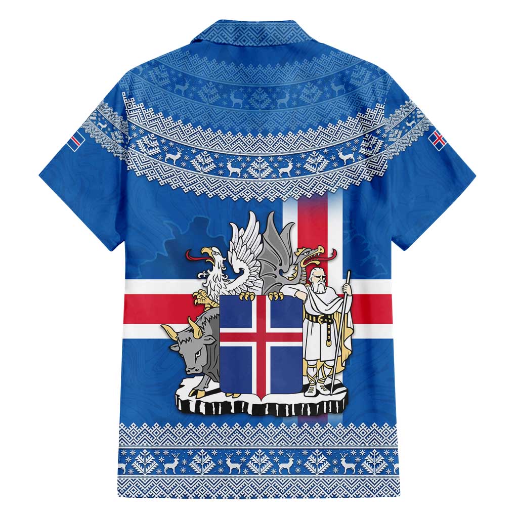 Iceland Flag Family Matching Long Sleeve Bodycon Dress and Hawaiian Shirt with Icelandic Crest and Traditional Nordic Knit Pattern Design