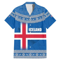Iceland Flag Family Matching Mermaid Dress and Hawaiian Shirt with Icelandic Crest and Traditional Nordic Knit Pattern Design