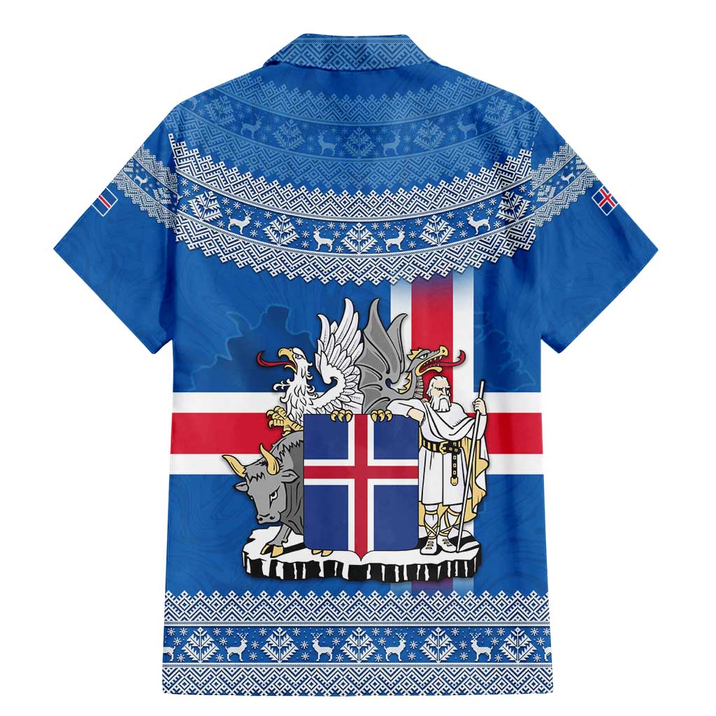 Iceland Flag Family Matching Mermaid Dress and Hawaiian Shirt with Icelandic Crest and Traditional Nordic Knit Pattern Design