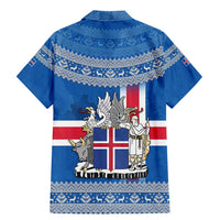 Iceland Flag Family Matching Mermaid Dress and Hawaiian Shirt with Icelandic Crest and Traditional Nordic Knit Pattern Design