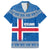 Iceland Flag Family Matching Off Shoulder Short Dress and Hawaiian Shirt with Icelandic Crest and Traditional Nordic Knit Pattern Design