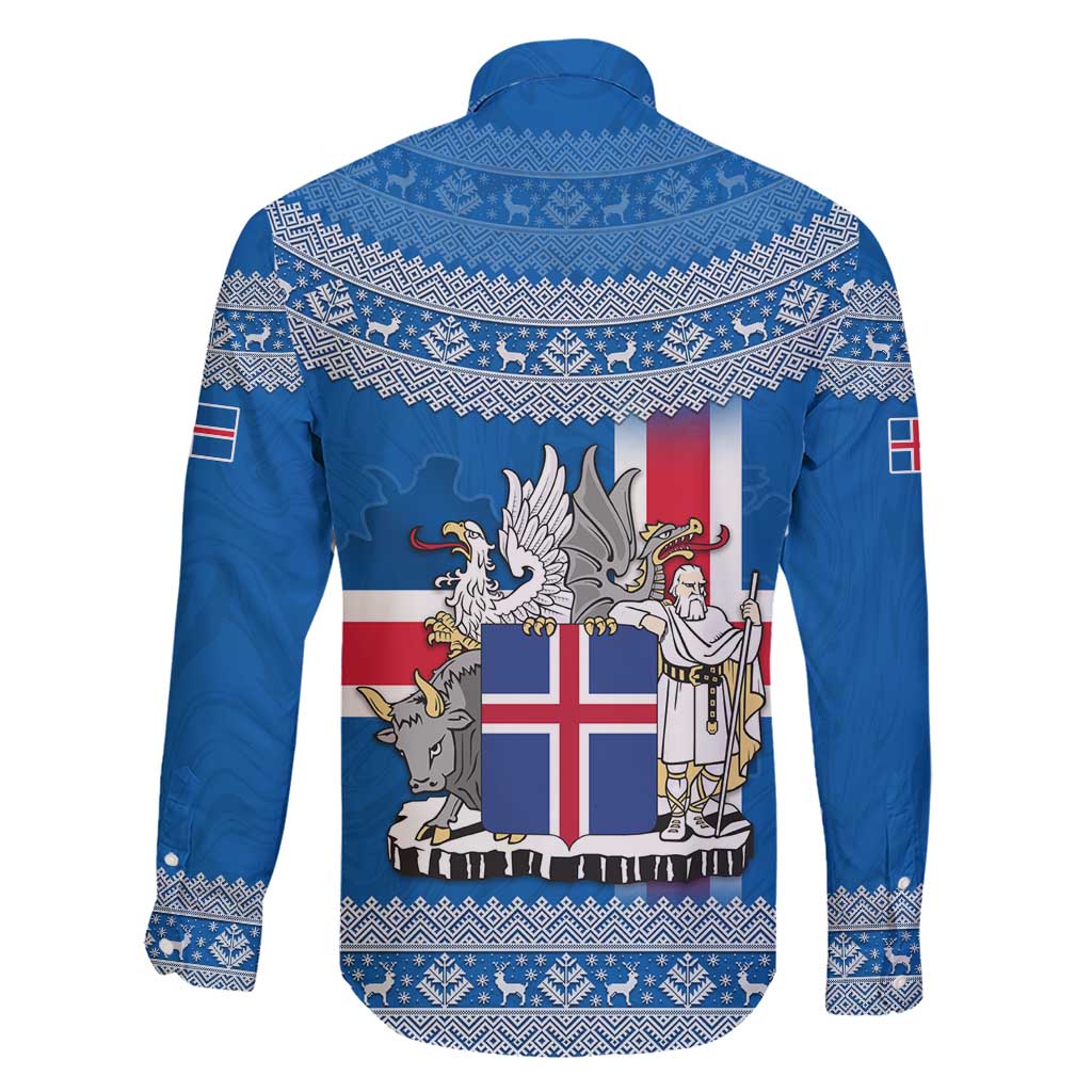 Iceland Flag Family Matching Short Sleeve Bodycon Dress and Hawaiian Shirt with Icelandic Crest and Traditional Nordic Knit Pattern Design