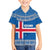Iceland Flag Family Matching Short Sleeve Bodycon Dress and Hawaiian Shirt with Icelandic Crest and Traditional Nordic Knit Pattern Design