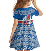 Iceland Flag Family Matching Summer Maxi Dress and Hawaiian Shirt with Icelandic Crest and Traditional Nordic Knit Pattern Design