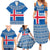 Iceland Flag Family Matching Summer Maxi Dress and Hawaiian Shirt with Icelandic Crest and Traditional Nordic Knit Pattern Design