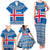 Iceland Flag Family Matching Tank Maxi Dress and Hawaiian Shirt with Icelandic Crest and Traditional Nordic Knit Pattern Design