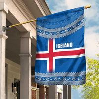 Iceland Flag Garden Flag with Icelandic Crest and Traditional Nordic Knit Pattern Design