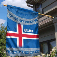 Iceland Flag Garden Flag with Icelandic Crest and Traditional Nordic Knit Pattern Design