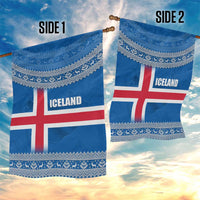 Iceland Flag Garden Flag with Icelandic Crest and Traditional Nordic Knit Pattern Design