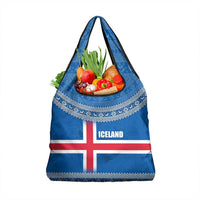 Iceland Flag Grocery Bag with Icelandic Crest and Traditional Nordic Knit Pattern Design