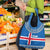 Iceland Flag Grocery Bag with Icelandic Crest and Traditional Nordic Knit Pattern Design
