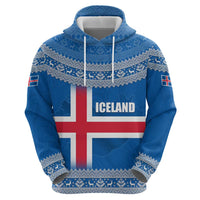 Iceland Flag Hoodie with Icelandic Crest and Traditional Nordic Knit Pattern Design