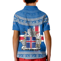 Iceland Flag Kid Polo Shirt with Icelandic Crest and Traditional Nordic Knit Pattern Design