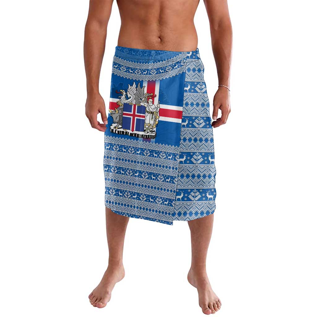 Iceland Flag Lavalava with Icelandic Crest and Traditional Nordic Knit Pattern Design